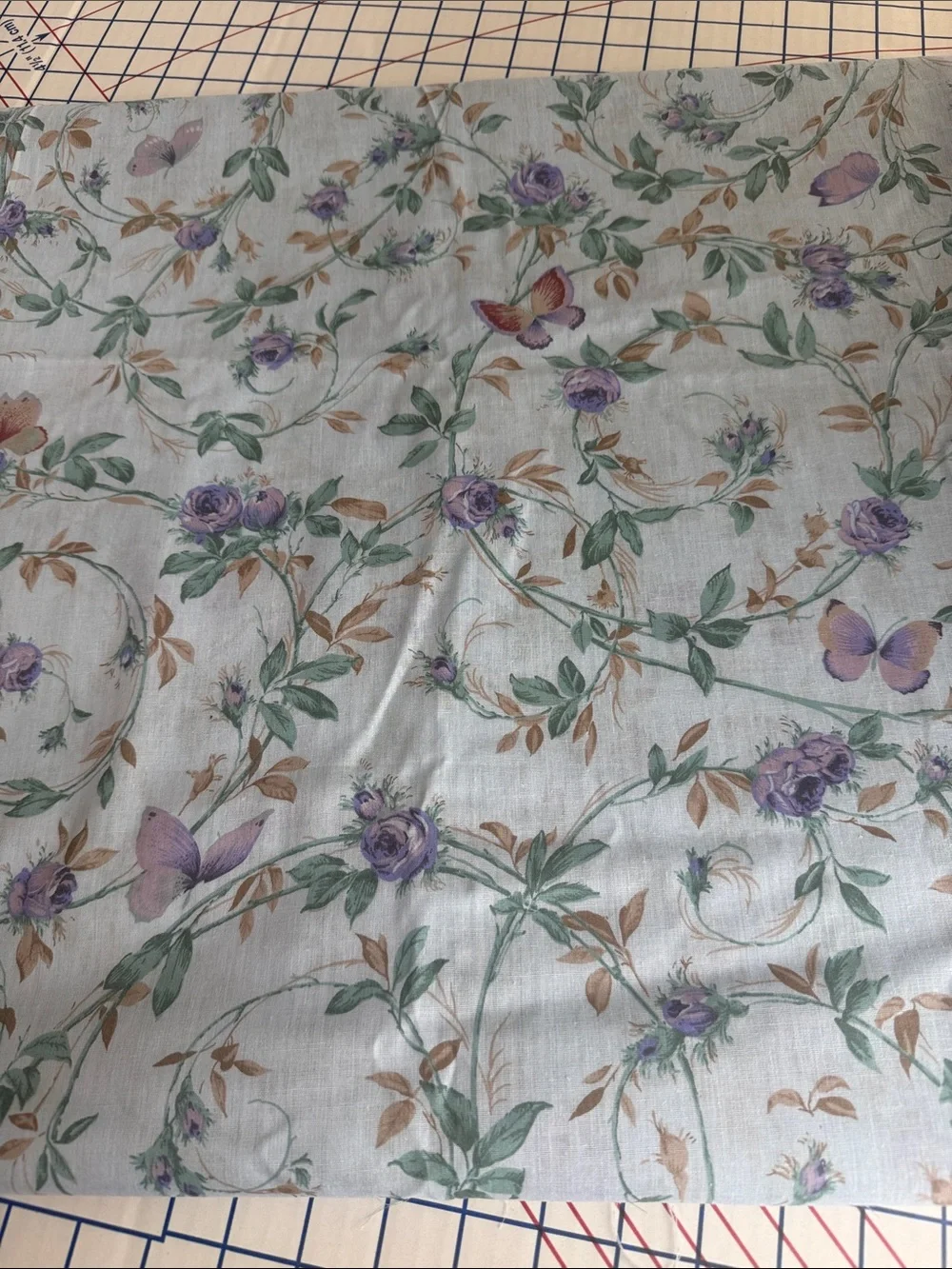 Vintage 80s Rose Butterfly Fabric 4 Yards x 44 Lightweight Floral